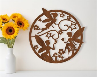 Fairy wall art, SVG file. vector file ai, cdr, dxf instant download digital design, laser cut, wall art Fantasy theme