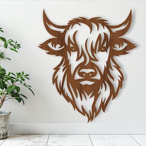 Conception de vache Highland. fichier découpé au laser. fichier vectoriel SVG ai, cdr, téléchargement immédiat dxf, art mural