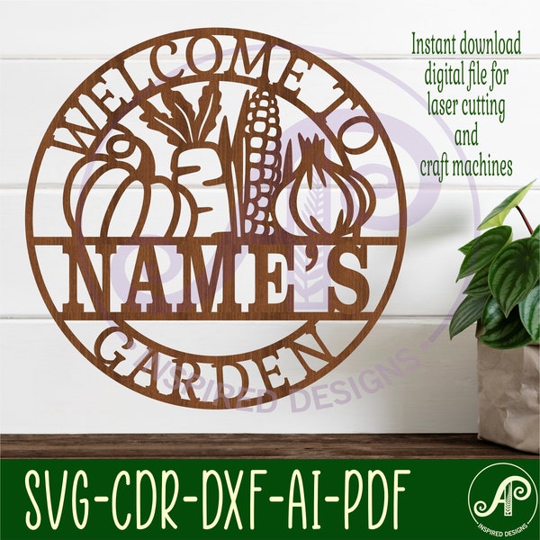 Garden and farm vegetable name sign, SVG, gardening theme wall hanger, Laser cut template, instant download Vector file Ai, Cdr, Dxf