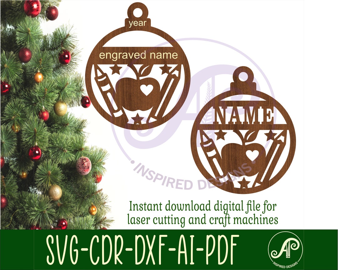 Teacher christmas ornaments svg laser cut instant download pdf dxf