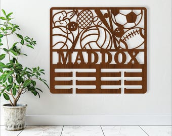 Sports Balls Medal Holder SVG: Laser Cut Wall Hanger (Digital Download)