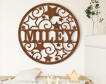 Star Swirl Name Sign: Laser Cut Template (Digital Download)