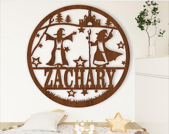 Wizard Name Sign: Fantasy Laser Cut Door Hanger (Digital Download)