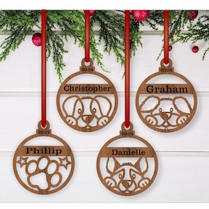 Dog Christmas Ornaments, 4 cute designs  SVG laser cut, instant download Pdf, Dxf, Ai and Cdr template.