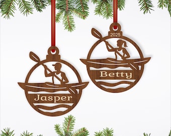 Kayaking Christmas Ornament SVG Laser Cut -  personalized Canoe decoration (Digital Download)