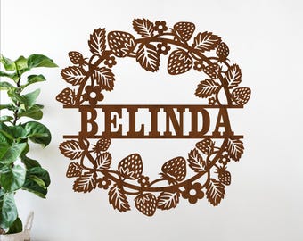 Strawberry Wreath Name Sign SVG -Personalized Laser Cut Template (Digital Download)