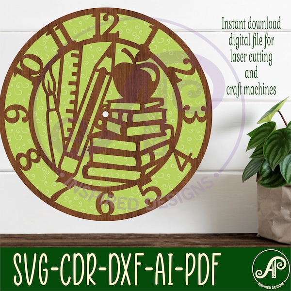 Teachers wall clock laser cut files, SVG file. vector file ai, cdr, dxf instant download digital design, cut file template