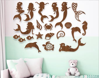 Mermaid designs, 15 laser cut shapes vector SVG files , ai, cdr, dxf instant download