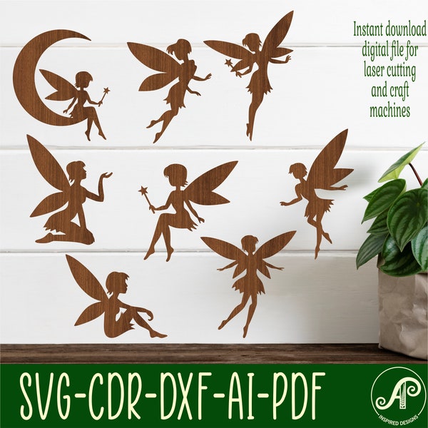 Fairy SVG bundle. 8 designs, Vector files, laser cut file, shapes. Ai, Cdr, Dxf instant download digital file