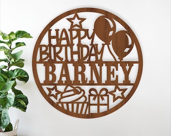 Happy Birthday Name Sign Laser Cut personalized Template (Digital Download)