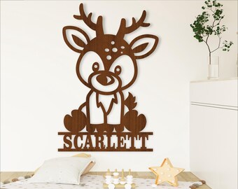 Deer Name Sign SVG - Laser Cut Personalized Woodland Animal Wall Hanger (Digital Download)