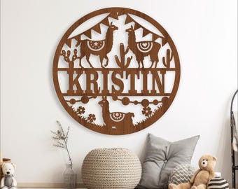 Llama Name Sign: Laser Cut Animal Door Hanger (Digital Download)