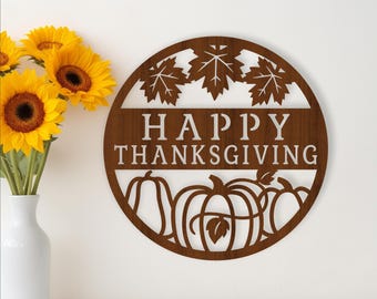 Thanksgiving Wall Art SVG laser cut design - Pumpkin Happy Thanksgiving decor (Digital Download)