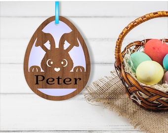 Laser Cut Easter Basket Tag: Engraved Name, Bunny Design (Digital Download)