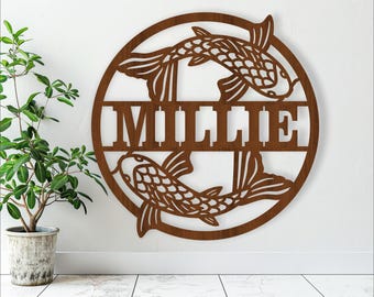 Koi Fish Name Sign: Laser Cut Wall Art Template (Digital Download)