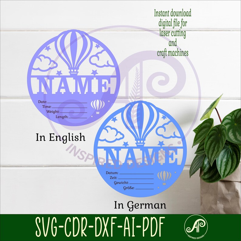 Hot Air Balloon Baby Stats Sign SVG: Laser Cut Birth Plaque (digital ...