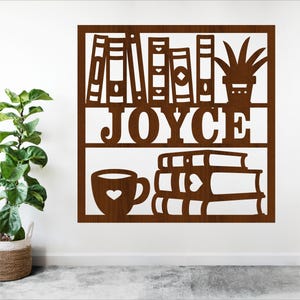 Vierkante naambord voor boekenliefhebbers, SVG, boekdecor of kaartontwerp, lasergesneden sjabloon, vectorbestand instant download