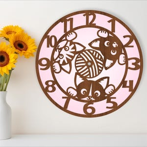 Horloge murale chats, fichiers découpés au laser, fichier SVG. fichier vectoriel ai, cdr, conception numérique de téléchargement immédiat dxf, modèle de fichier coupé