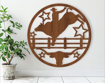 Bull Rider Rodeo Wall Art: Laser Cut Vector File (Digital Download)