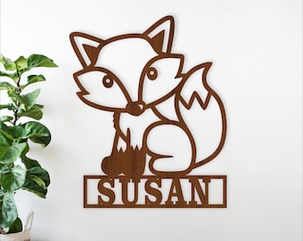 Fox Name Sign SVG, Woodland Animal Theme Personalized Laser Cut Template (Digital Download)