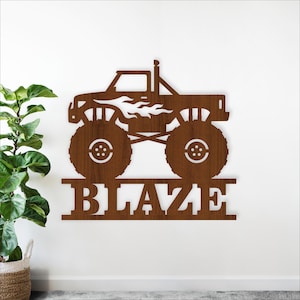 Monster Truck Name Sign SVG - Personalized Vehicle Laser Cut Template (Digital Download)
