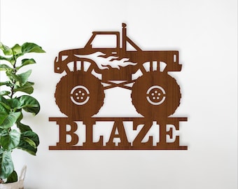 Monster Truck Name Sign SVG - Personalized Vehicle Laser Cut Template (Digital Download)