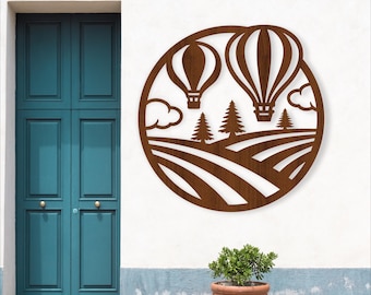 Hot Air Balloon Wall Art SVG Laser Cut File - Ballooning scene sign (Digital Download)