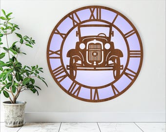 Vintage car wall clock laser cut files, SVG file. vector file ai, cdr, dxf instant download digital design, cut file template