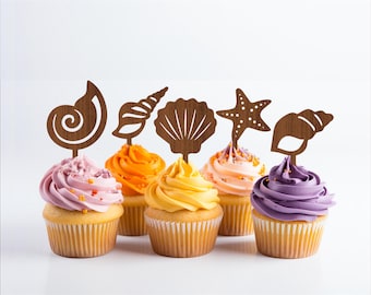 Seashell Cupcake Toppers: 6 Laser Cut Designs (Digital Download)
