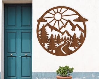 Forest road Silhouette Wall sign -laser cut mountains theme home decor (Digital Download)