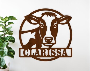 Cow Name Sign SVG, Holstein Cow Farmhouse Personalized Wall Decor Laser Cut (Digital Download)