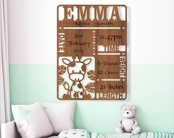 Giraffe Baby Stats Plaque Template: Laser Cut Birth Announcement Sign (Digital Download)