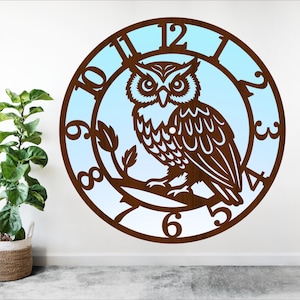 Eule Wanduhr Laser geschnitten SVG-Datei - Vektordatei digitaler Download - Sofortiger Download digitales Design, Schnittdateivorlage