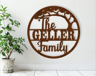 Family Name Sign with Tree: Laser Cut Template (Digital Download)