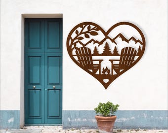 Adirondack chairs heart wall sign - laser cut camping and outdoors wall heart - digital download heart