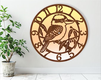 Kookaburra wall clock laser cut files, SVG file. vector file ai, cdr, dxf instant download digital design, cut file template