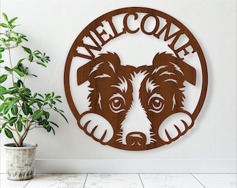 Border Collie Welcome Sign: Laser Cut Wall Art (Digital Download)