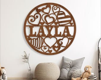 Hearts Name Sign: Laser Cut File Template (Digital Download)