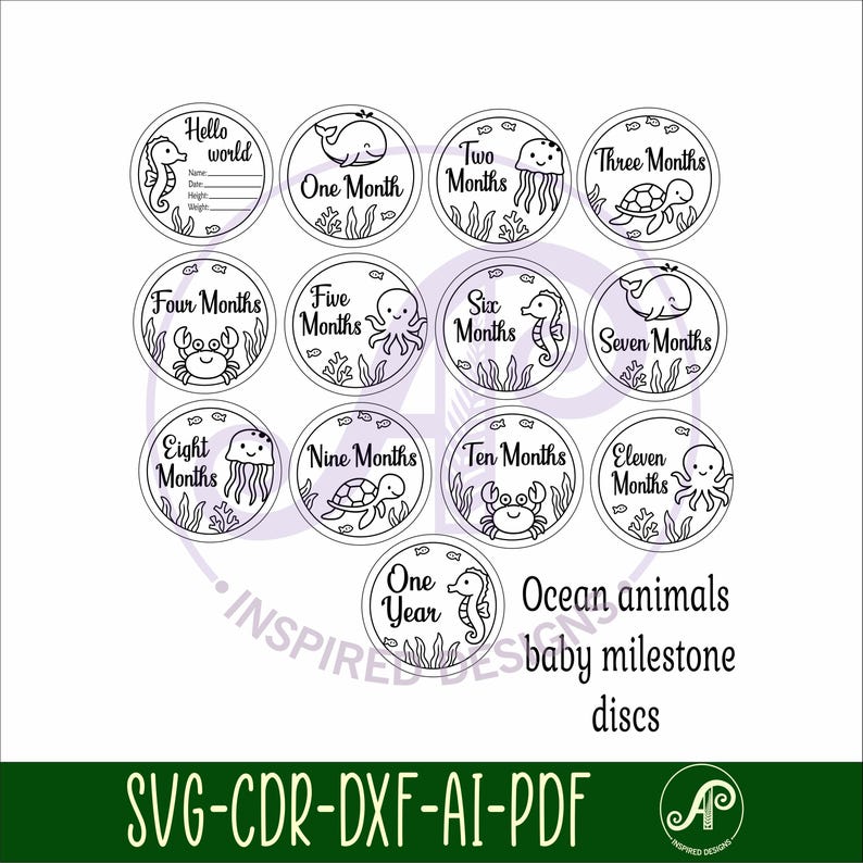 Ocean Animals Monthly Milestone Discs - Laser Engraved SVG Baby Photo ...