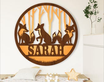Fox Name Sign SVG: Laser Cut Animal Wall Hanger (Digital Download)