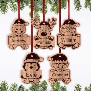 Vorm gegraveerde kerstversieringen, 5 schattige ontwerpen SVG lasergesneden, instant download pdf-, dxf-, ai- en cdr-sjabloon.