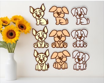 Cute Dog laser cut file shapes. 3 Dogs in 3 positions, two layer vector files SVG, ai, cdr, dxf and Pdf instant download layered shapes