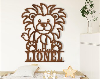 Lion Name Sign SVG - Personalized Animal Laser Cut Nursery Wall Decor (Digital Download)