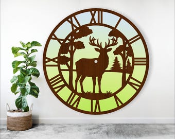 Buck, Deer wall clock laser cut files, SVG file. vector file ai, cdr, dxf instant download digital design, cut file template