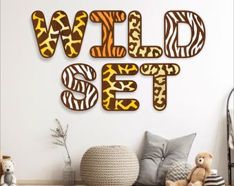 Wild animal print alphabet set. 2 layer letters 78 SVG file vector file ai, cdr, dxf and pdf instant download  wild animal name sign
