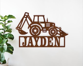 Backhoe Loader Name Sign, SVG Digger Laser Cut Construction Vehicle (Digital Download)