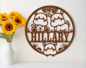 Hippo Nursery Name Sign: Laser Cut File (Digital Download)