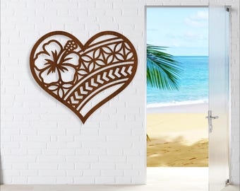 Polynesian Heart Wall Art - Laser Cut Pacific Design home decor (Digital Download)