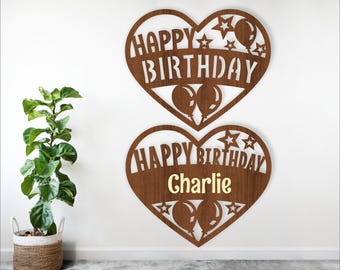 Happy Birthday Heart Name Sign: Laser Cut Template (Digital Download)