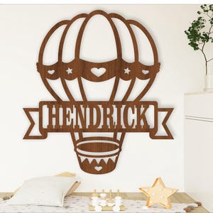 Heißluftballon Namensschild SVG, Flugzeug Tür oder Wand Aufhänger, Laser geschnitten Vorlage, sofortiger Download Vektordatei Ai, Cdr, Dxf